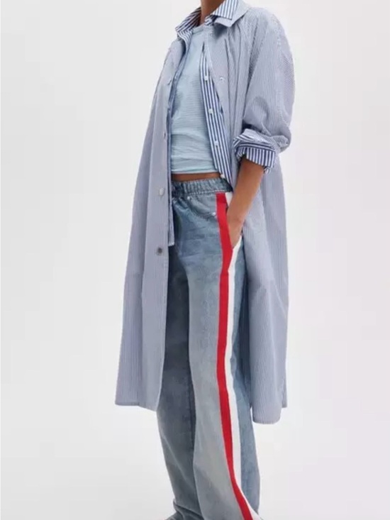 rag & bone Denim - rag & bone Light Blue Wide-Leg Jeans with Red and White Side Stripe